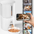 Automatic Cat Feeder with Camera, 4L Automatic Pet Feeder, Dual Power Supply, Smart Cat Food Dispenser with 2MP Night Vision & Two-Way Audio for Cats and Small Dogs, White