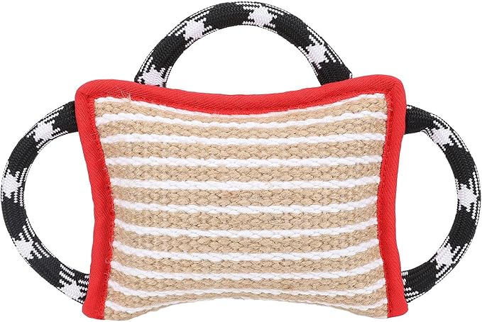 Dog Bite Pillow, Tug War Dog Toy Dog Biting Pad, Jute Tear Resist Interactive Play Dog Bite Tug Toy for Small Medium Large Dogs (Red)
