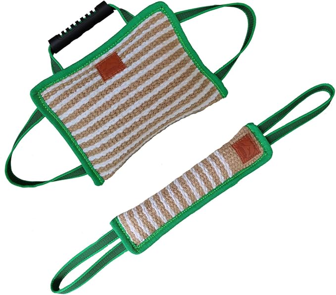 Durable Jute Dog Bite Pillow+Dog Bite Tug Toy, Durable Hard Jute Fabric,Suitable for Medium to Large Dogs (Green)