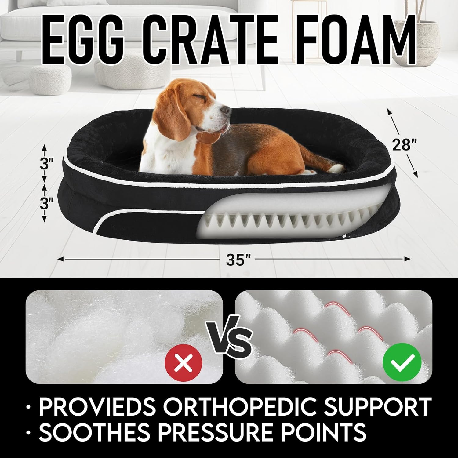 OhGeni Orthopedic Dog Couch Pet Sofa Large Sized Cat Beds with Comfort Foam Support, Soft Comfortable Fabric, Machine Washable Waterproof Removable Cover, 35-Inch (Black)