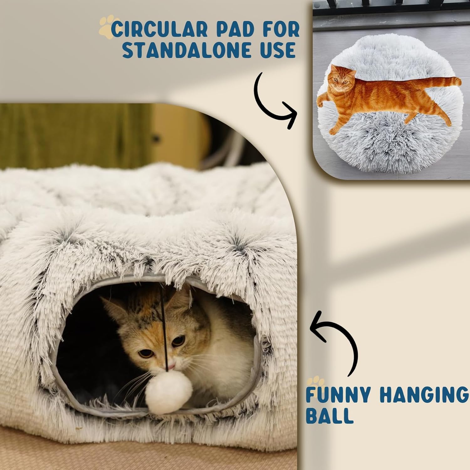Cat Tunnels for Indoor Cats, Plush Cat Tunnel Bed, Cat Playing Donut Bed, Multifunctional Cat Toys for Relaxing