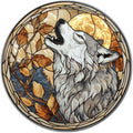 Lygond Metal Sign Tin Sign Circular Stained Glass Gray Wolf Bathroom Signs for Home for Club 12×12 Inches