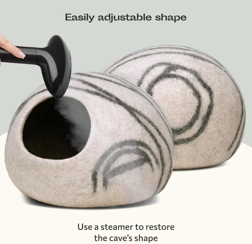 MEOWFIA Cat Cave – Premium Felt Cat Bed for Indoor Cats, Handmade 100% Merino Wool (Light Grey, Medium)