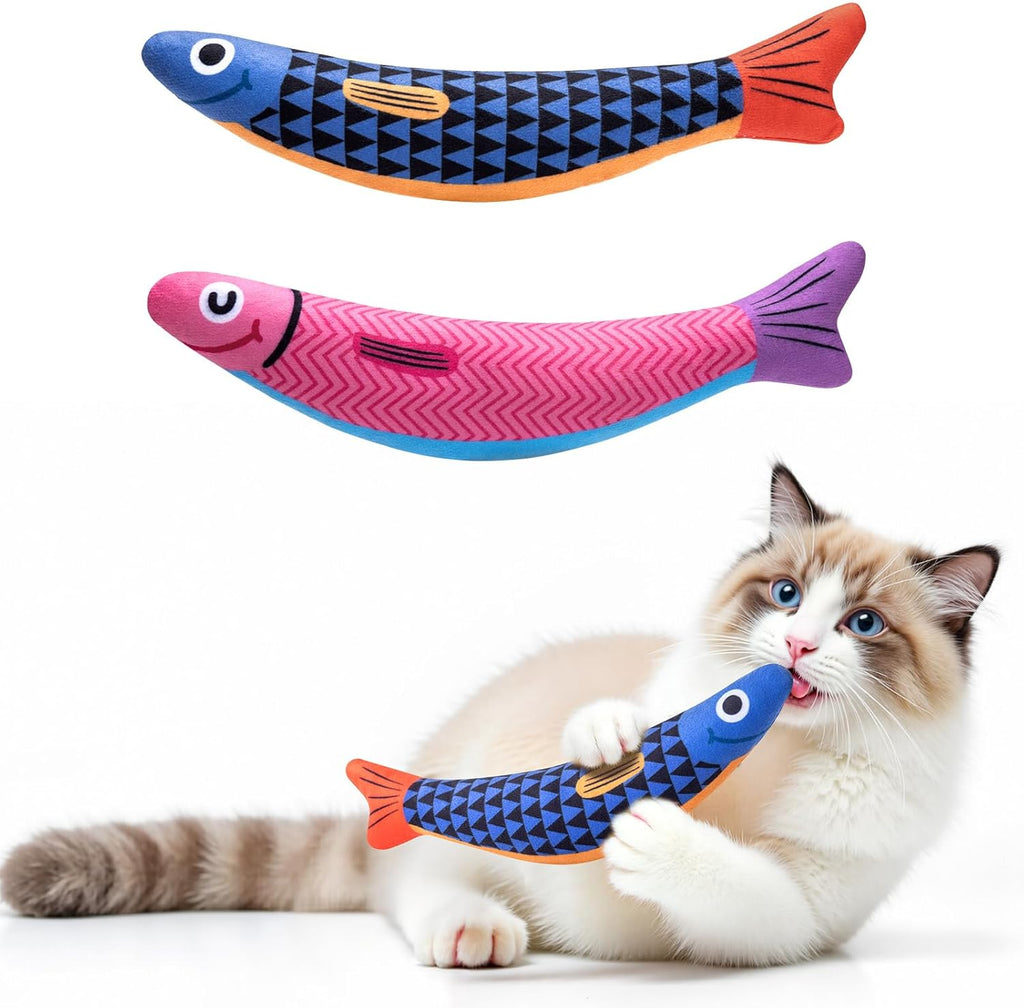 Cat Toys with[5000mg A+Natural Catnip &Silvervine] [Baby Grade] Interactive Soft Chew Kicker Cat Toys for Indoor Cats & Kittens, [Crinkle &Bell] Fish Sound Toy,Drives Bored Cat Crazy with Fun