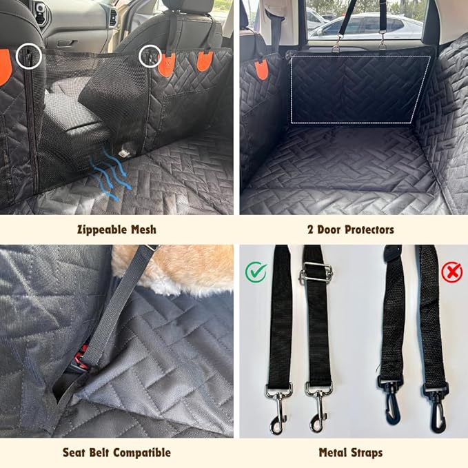 Dog Car Seat Cover with Hard Bottom - Waterproof Back Seat Protector - Universal Fit for Cars, Trucks & SUVs - Includes Door Protectors, Stable Hard Base - Protects Dogs & Seats