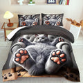 Cute Cat Comforter Set Full,Grey Kawaii Cat Bedding Set Adult,Cute Animal Comforter for Boy,American Shorthair Bedding Grey,Kawaii Animal Print Quilt Bedroom Decor Kids
