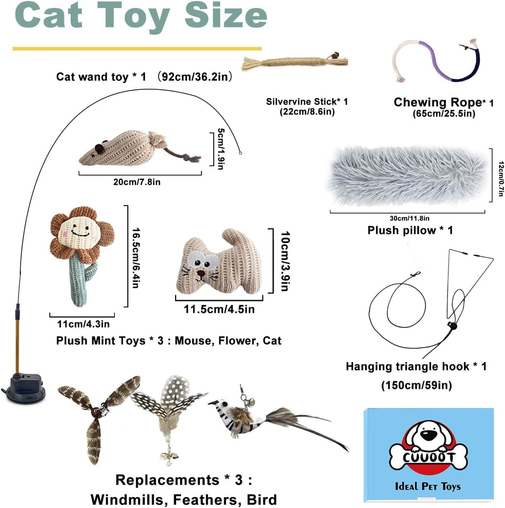 7-in-1 Interactive Cat Toys for Indoor Cats with Washable Adhesive Suction Cup, Hanging Cat Toys, Silvervine Stick and Sisal Chew Rope Catnip Teething Toy for Bored Kitten