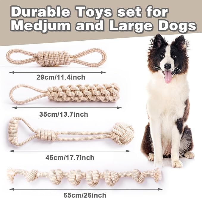 Dog Rope Toy, Rope Toys for Dogs Aggressive Chewers, for Large Dogs for Cleaning Teeth, Bite Resistant, 4 Pack