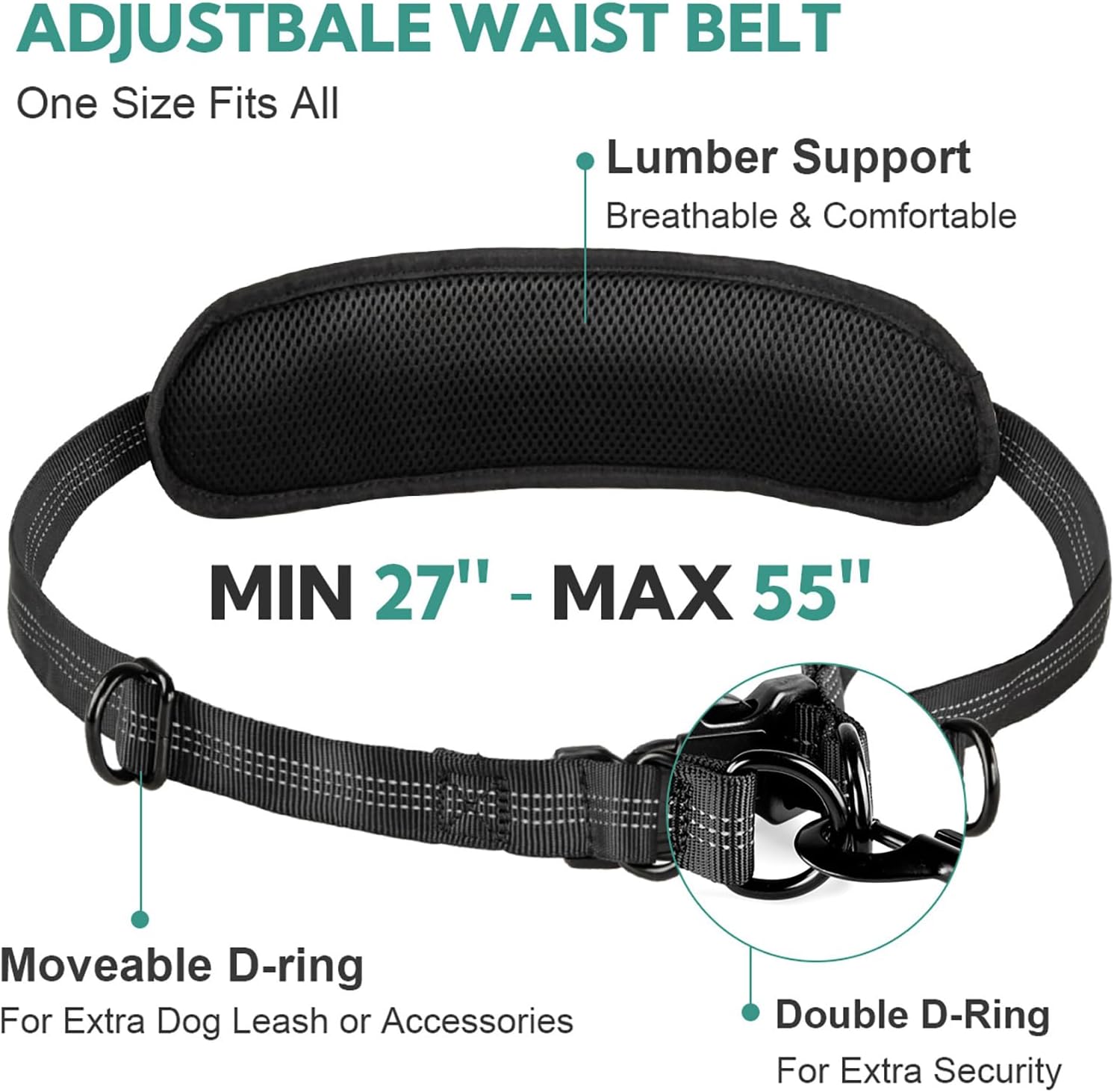 Hands Free Dog Leash with Pouch, Double Leash for Two Dogs, Retractable Bungee with Double Padded Handles, Waist Leash for Dog Walking, Running Leash for Dogs, Dog Walking Accessories