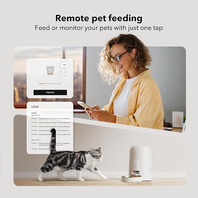 PETLIBRO Automatic Cat Feeder, Wi-Fi Rechargeable Cats Food Dispenser Battery-Operated with 30-Day Life, AIR 2.4G Wi-Fi Timed Pet Feeder for Cats & Dogs, 2L Auto Cats Feeder, White