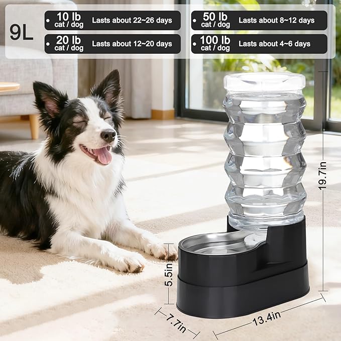 RIZZARI Automatic Dog Water Dispenser: Gravity Stainless Steel Pet Waterer - Large Capacity Water Feeder for Cats and Senior Dogs with Spine Pains - Use in Garden Garage