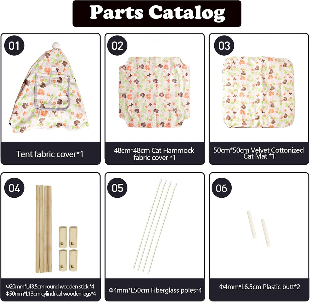 2-in-1 Elevated Cat Tent Cat House, Quick Assembly and Disassembly, Portable Indoor/Outdoor Cute Cat Bed Cave-Butterfly and Flower