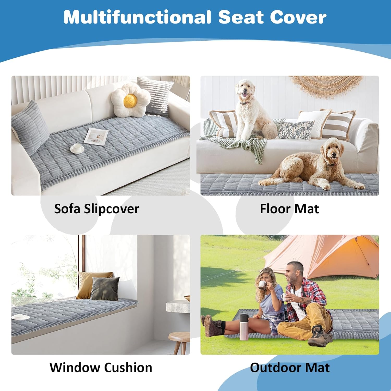 VClife Dog Car Seat Cover for Backseat Extender, Anti Slip Dog Bed Mat Travel Blanket, Pet Friendly Backseat Cover for Cars, SUVs, Small Trucks, Back Seat Extender Protector (Light Gray, 59"×27.6")