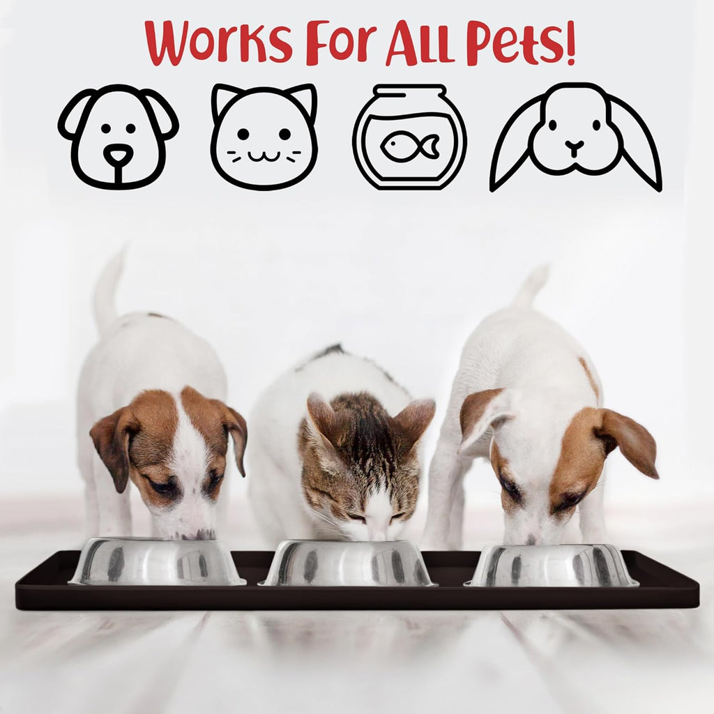 DogBuddy Dog Food Mat – Waterproof Dog Bowl Mat for Food and Water, Silicone Pet Feeding Mats for Floors, Non-Slip Placemat with High Edges for Dogs Bowls, Puppy Essentials (S: 19" x 12", Coffee)