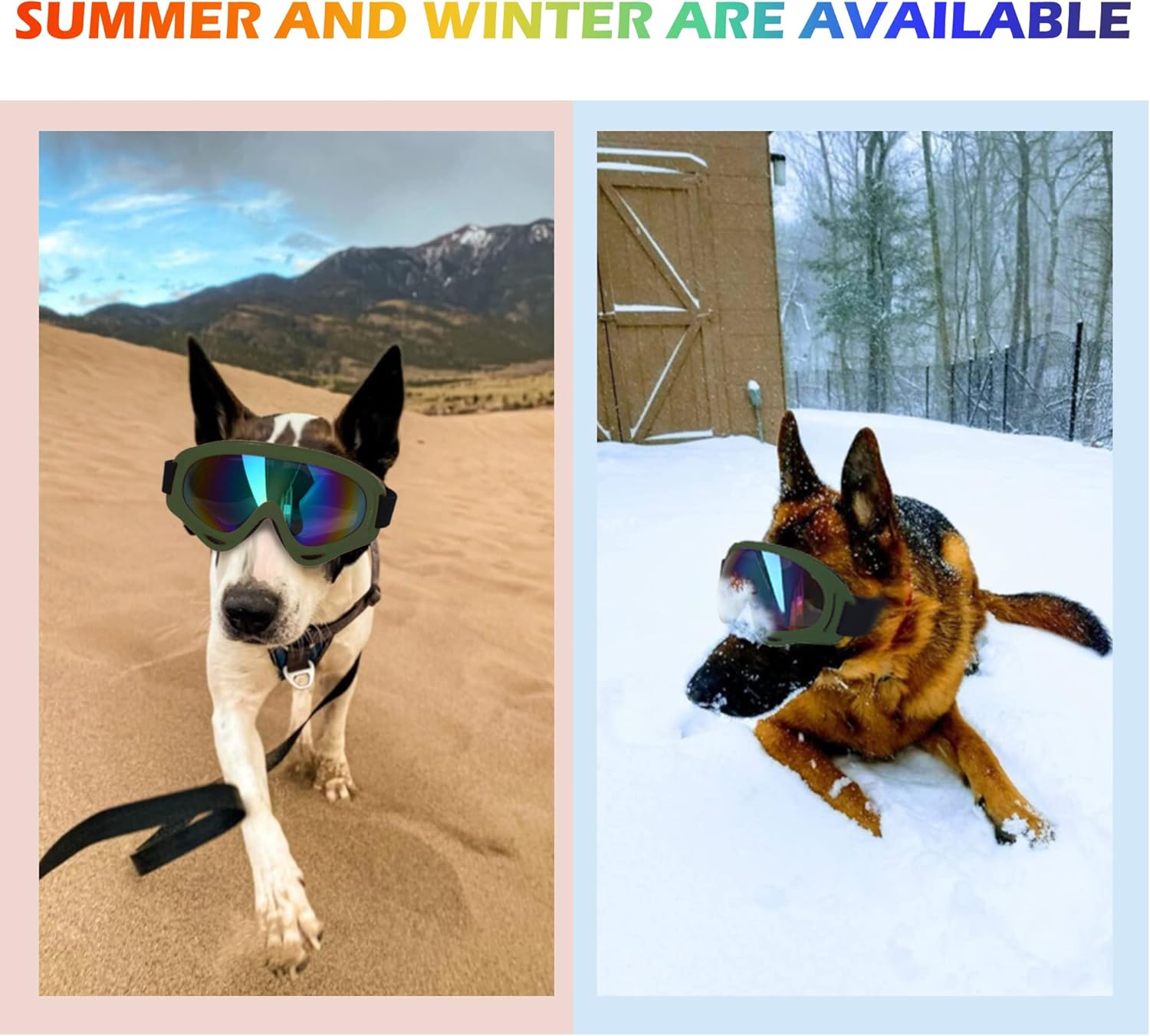 Large Dog Sunglasses with Adjustable Strap UV Protection, Suitable for Medium-Large Dogs, Soft Goggles (Army Green Frame)