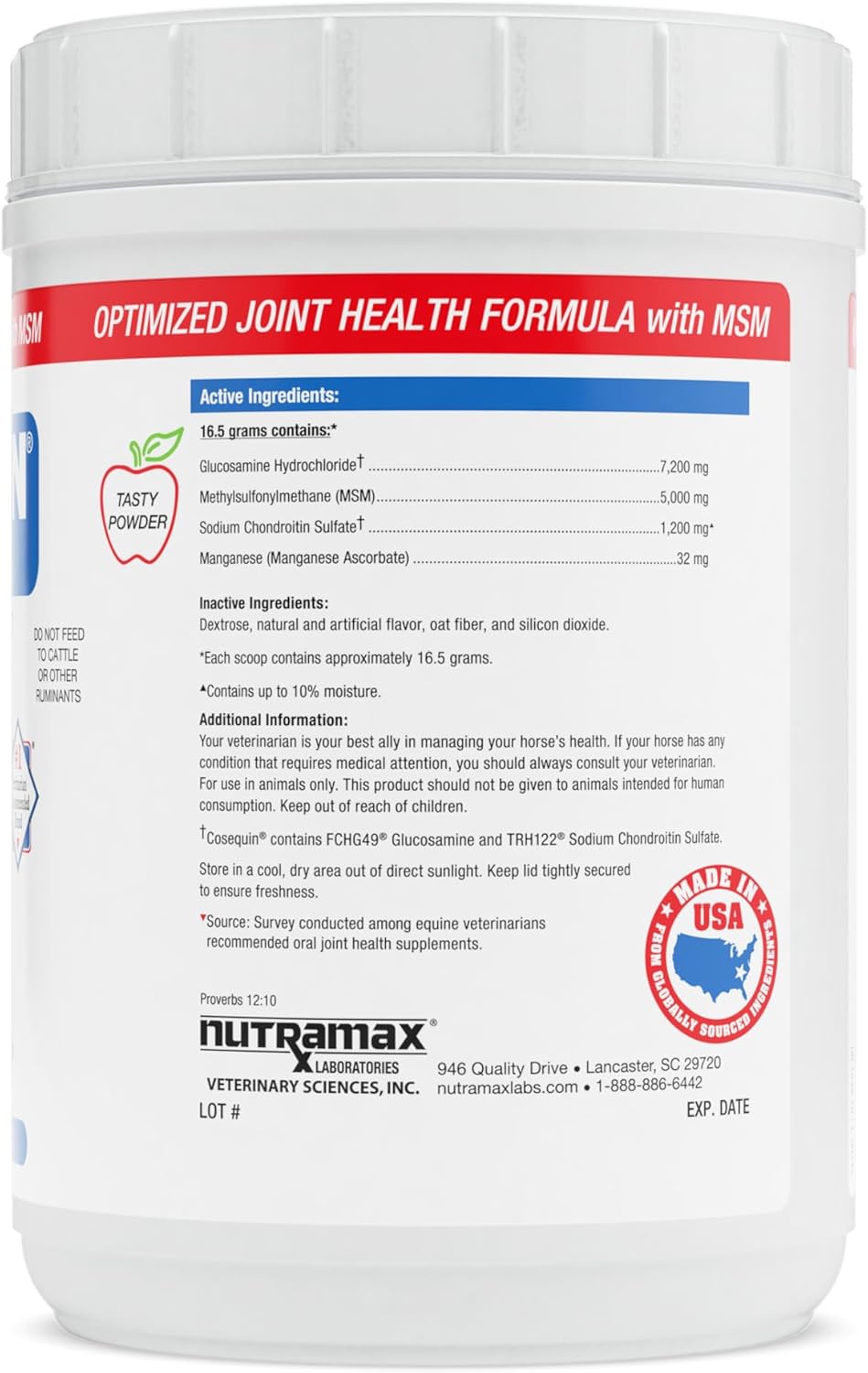 Nutramax Cosequin Optimized with MSM Joint Health Supplement for Horses - Powder with Glucosamine and Chondroitin, 1400 Grams