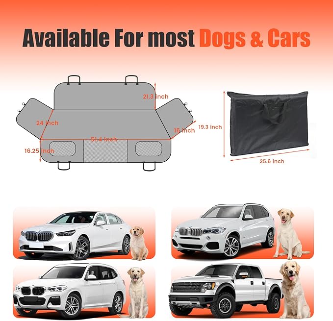 Egles Dog Car Seat Cover Backseat Protector Hard Bottom Extender Mat for Large Dogs, 600D Waterproof Scratch Proof Nonslip Quick Install with Foldable Bag, Car Bed Pet Hammock for SUV Truck