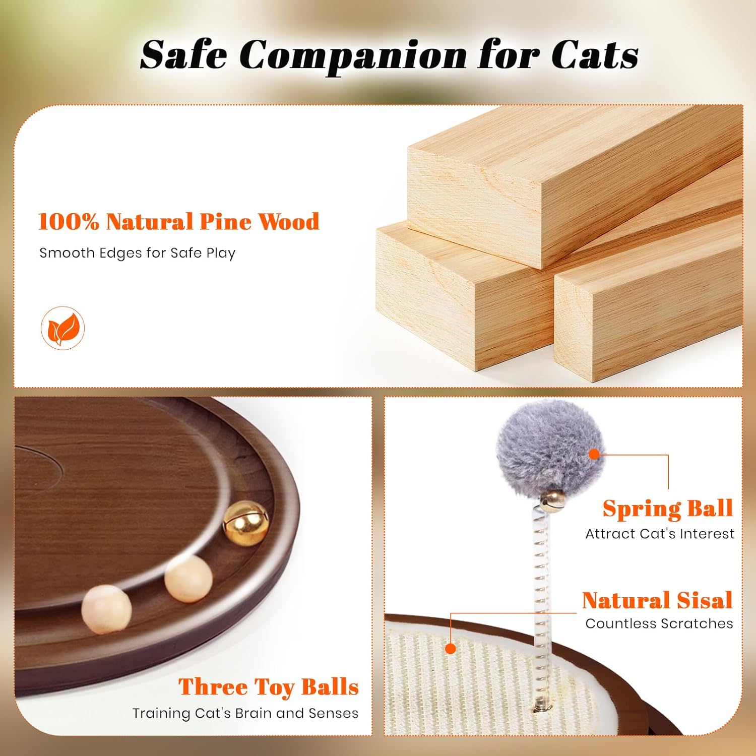 Cat Scratcher, Cat Natural Sisal Scratching Pad, Kitten Interactive Toy with Ball Track Spring Ball for Chasing Hunting Mental Physical Exercise Puzzle