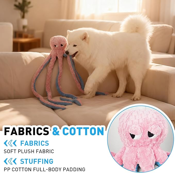 1M Long Giant Octopus Tough Dog Toy - Squeaky Interactive Tug of War Chew Toy, Boredom Buster for Medium & Large Dogs (Blue)