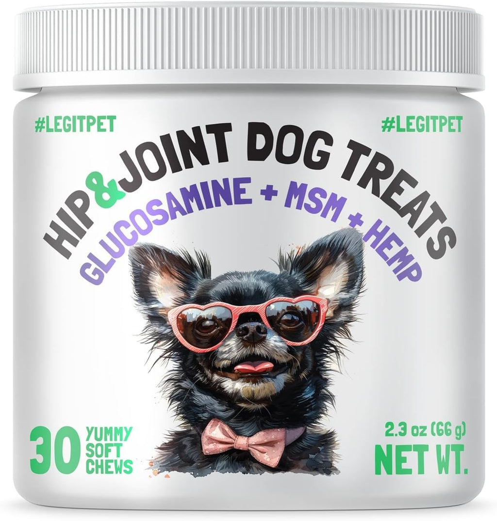 LEGITPET Hemp Hip & Joint Supplement for Dogs Soft Chews Made in USA Functional Glucosamine for Dogs Chondroitin MSM Turmeric Hemp Seed Oil Natural Pain Relief Mobility Advanced Joint 30 Treats