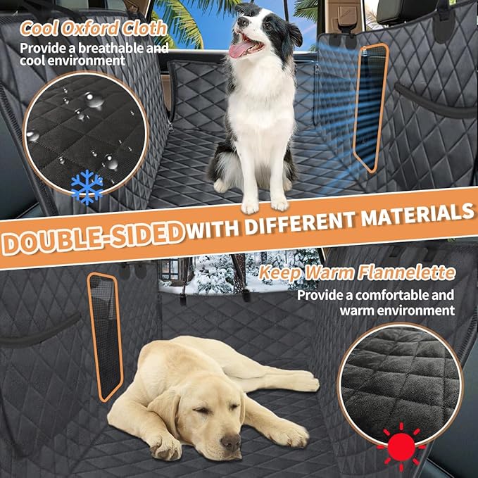 Dog Car Seat Cover for Back Seat, ICY & Warm Reversible Hard Bottom Car Seat Cover for Dogs, Waterproof Backseat Extender for Dogs Can Withstand 220lbs, Suitable for Truck & SUV