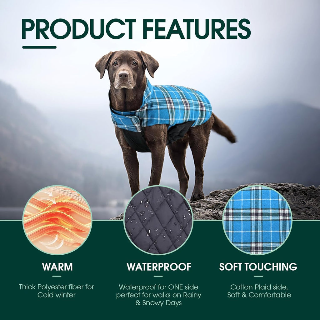 Kuoser Waterproof Dog Coat, Reversible Dog Jacket for Small Dogs, Adjustable Durable Doggie Winter Coat Warm Cozy Puppy Cold Weather Apparel from Small to Large Breed, Blue S