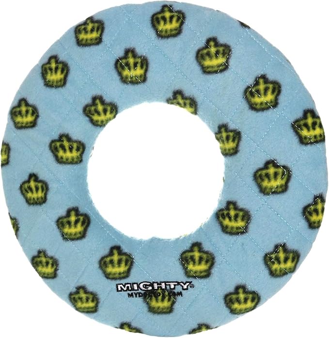 MIGHTY- NO Stuff Ring - Squeaky Plastic Core. 2-in-1 Toy. Made Durable, Strong & Tough. Interactive Play (Tug, Toss & Fetch). It Floats (Blue, Large)