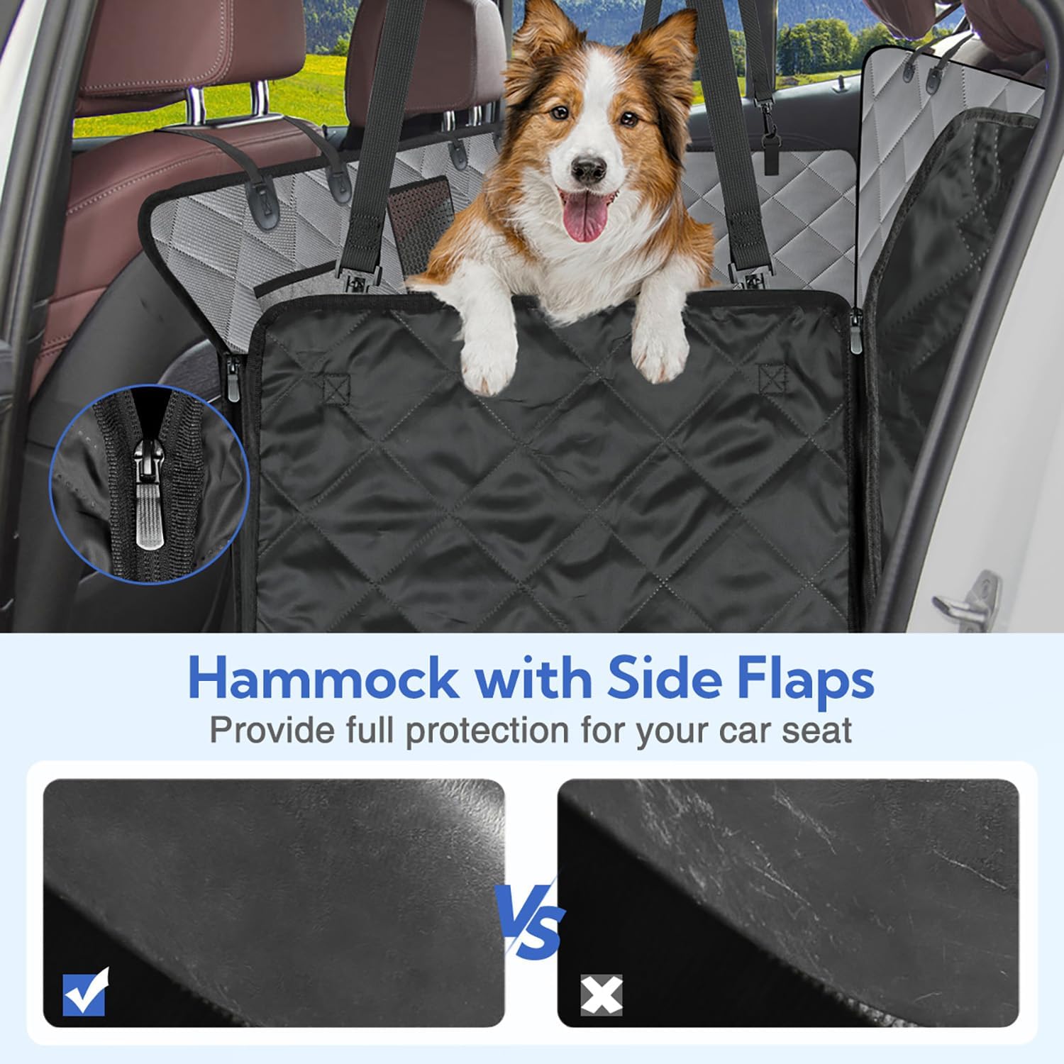 Kytely Dog Car Seat Cover for Back Seat,Waterproof Hammock with Mesh Window, Anti-Scratch Nonslip Car Seat Protector for Dogs, 600D Heavy Duty Dog Seat Cover for Cars Trucks and Suvs Gray