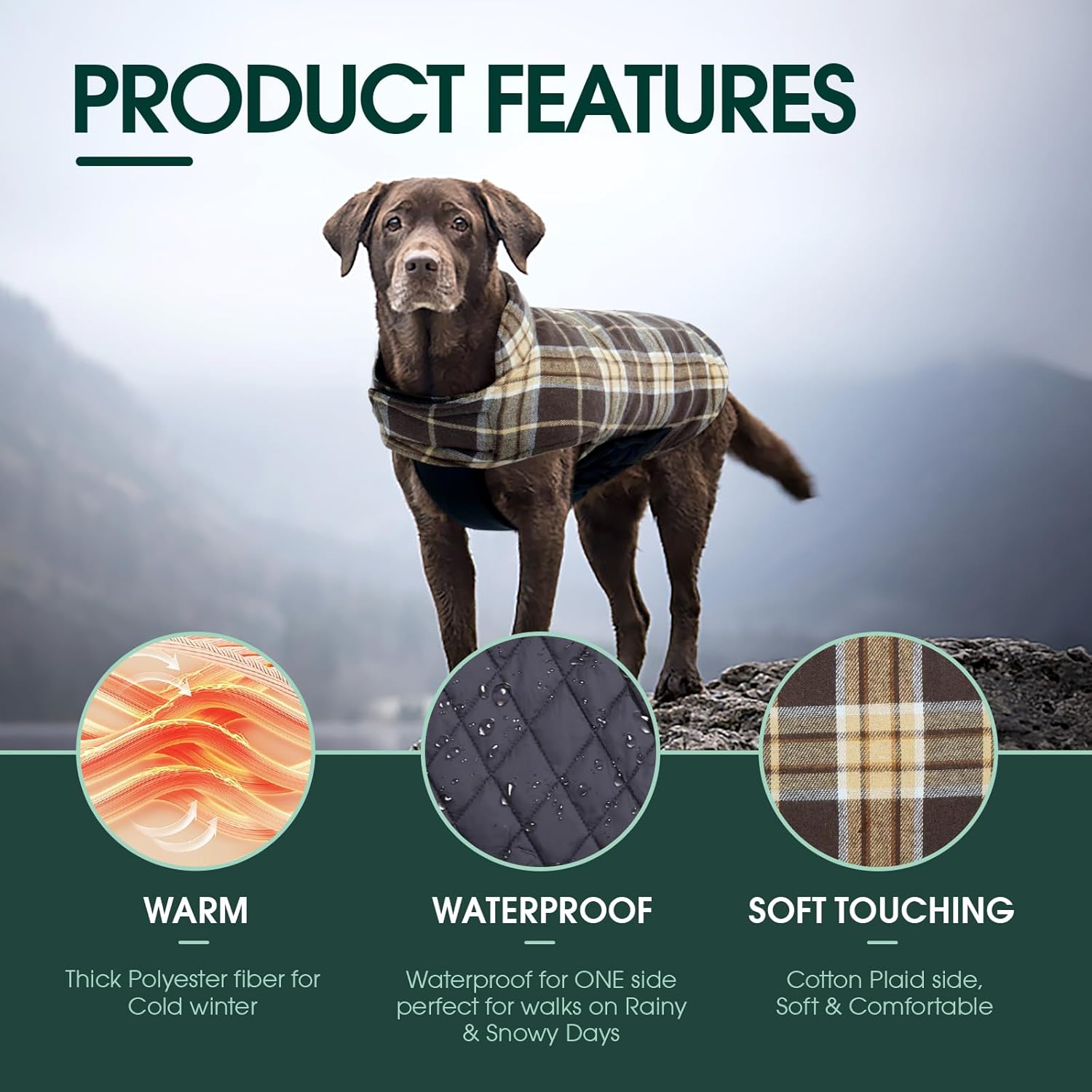 Kuoser Warm Dog Coat, Waterproof Dog Jacket for Extra Large Dogs, Adjustable Durable XL Doggie Winter Coat Reversible Cozy Puppy Cold Weather Apparel from Small to Large Breed, New Brown XL