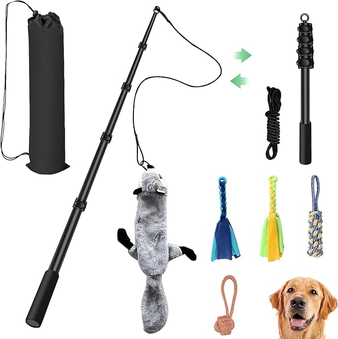 Flirt Pole for Dogs, Interactive Toys Tug-of-war for Dogs, Five-Section Retractable Adjustable Length,for Outdoor Exercise & Training for Small Medium Large Dog