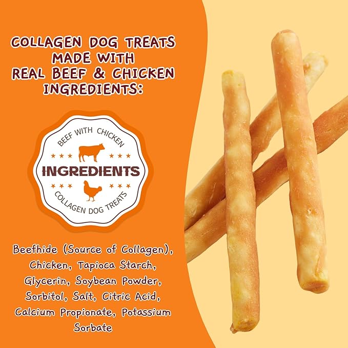 Jungle Calling Collagen Sticks for Dogs, Chicken Flavored Chews, Long Lasting Rawhide Alternative Treats for Small Medium Dog, Healthy Chew Bones, 5 Inch, About 37 Sticks Per Bag