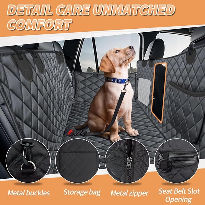 Dog Car Seat Cover for Back Seat, ICY & Warm Reversible Hard Bottom Car Seat Cover for Dogs, Waterproof Backseat Extender for Dogs Can Withstand 220lbs, Suitable for Truck & SUV