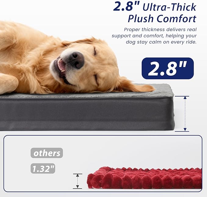 2.8" Thick Deluxe Plush Dog Bed for Car, Comfortable Back Seat Pet Bed, Washable & Anti-Slip Travel Pet Sleeping Mat, Fit for Backseat Extenders of Cars Trucks SUVs, 53" x 23”, Grey