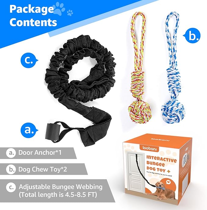 LOOBANI Spring Pole Dog Rope Toys - Tug of War Dog Toy for Pitbull Medium to Large Dogs, Indoor Outdoor Use Bungee Hanging Exercise Ropes Muscle Builder Interactive Toys (Door Hanging Style)