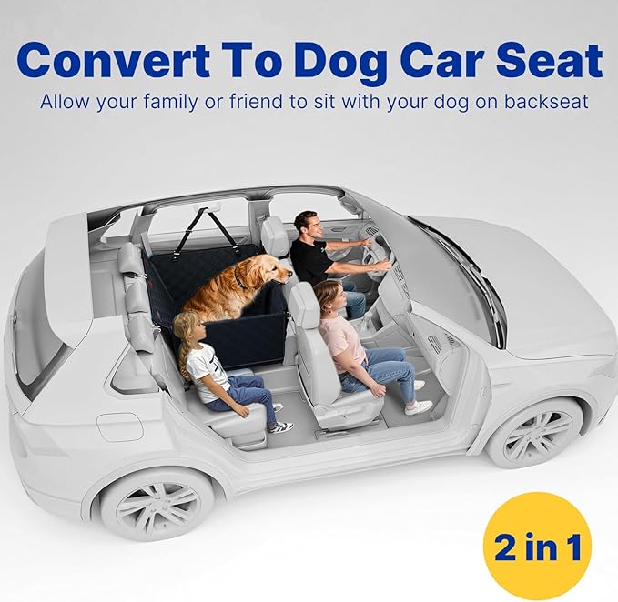 Convertible Back Seat Extender for Dogs, Foldable 400lbs Hard Bottom Dog Car Seat Cover for Back Seat, Waterproof Dog Hammock Bed Backseat Cover for Dogs in Car SUV Truck Pet Seat Cover Black M