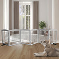 ZJSF Freestanding Dog Fence Indoor, Foldable Dog Gate for Doorways, Stairs or Hallways, Sturdy Wood Extra Wide Pet Gate with Support Feet for The House, Grey, 24 "Height-6 Panels