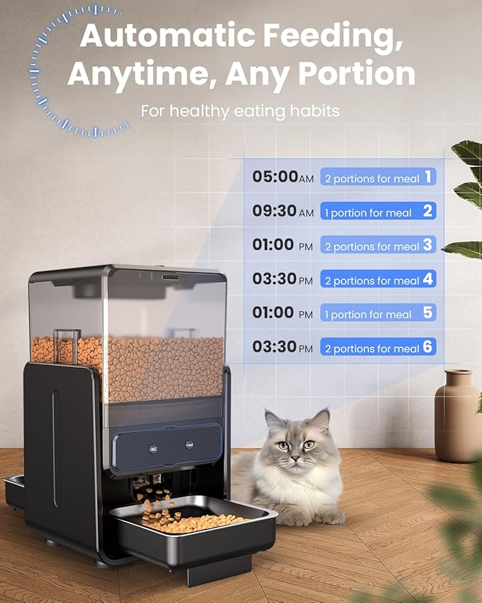 Automatic Cat Feeder with 5G WiFi for 2 Cats, Adjustable Height for Small Pets, Dual Bowls, 20 Cups/5L Dry Food Auto Pet Dispenser, Voice Record, Timed Cat Feeder with APP Control