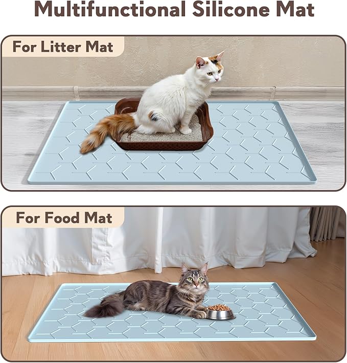 Silicone Cat Litter Trapping Mat, Large Waterproof 34" X 22" Cat Litter Box Mat, Easy to Clean, Blue