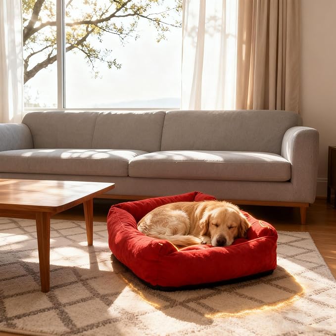 Pssopp Dog Bed, Removable and Washable Warming Fluffy Plush Puppy Mat for Small Dogs Cats Winter Indoor Use (Red) (Red)