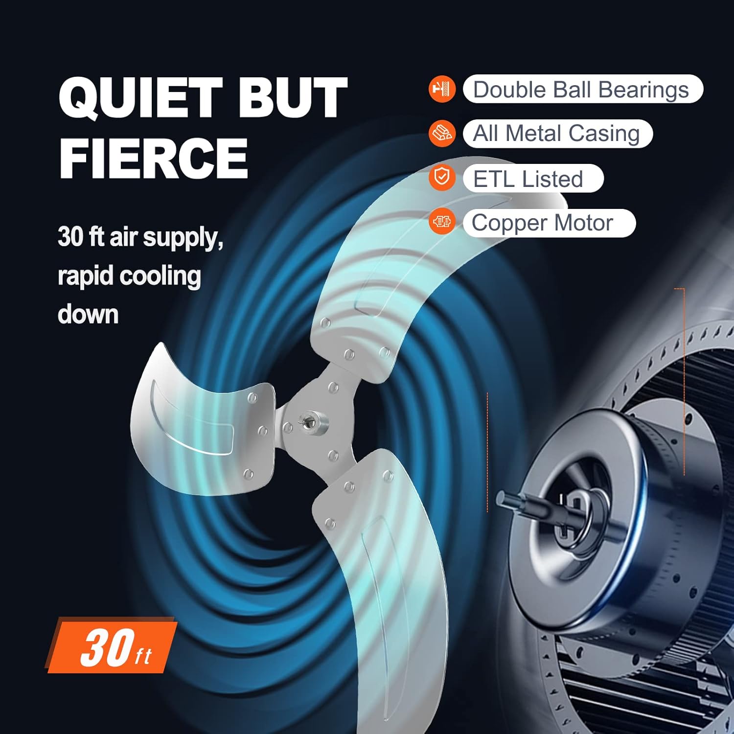 VEVOR 18 inch Wall Mount Fan Oscillating, 3-speed High Velocity Max. 4000 CFM Industrial Wall Fan for Indoor, Commercial, Residential, Warehouse, Greenhouse, Workshop, Basement, Black, ETL Listed