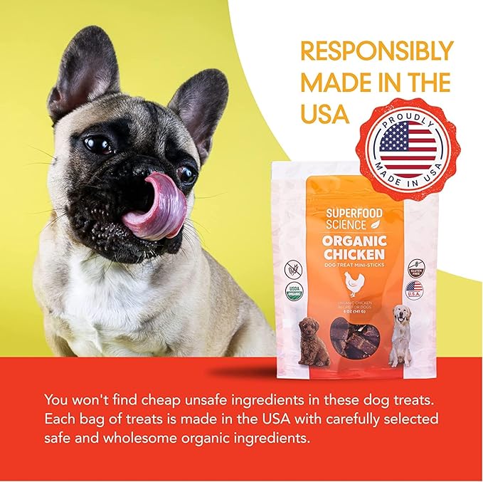 Organic Dog Treats, w/ Chicken, Sweet Potato, Turmeric, & Flaxseed, Low-Calorie, Grain-Free, Semi-Soft, Natural Dog Jerky, Healthy Dog Treats for Training Puppies, Small, Medium & Large Breeds, 5 oz