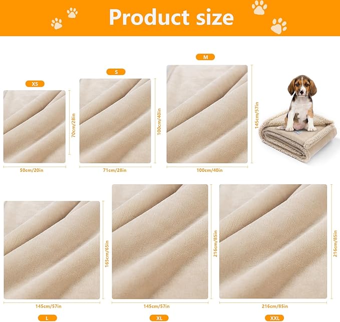 Waterproof Dog Blanket Reversible Pet Bed Cover Puppy Fluffy Cream Blankets Leakproof Sofa Couch Cover Cat Pet Blanket for Warm Washable-L