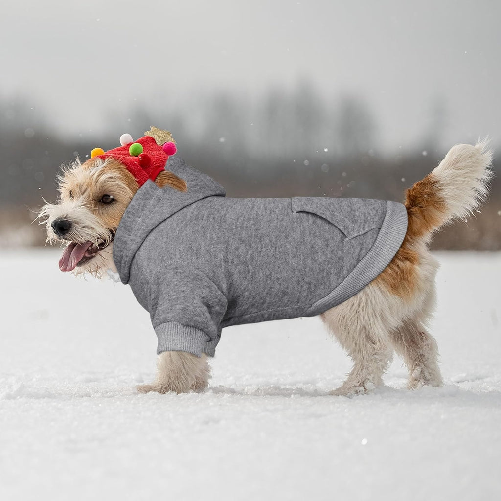 Dog Sweaters for Medium Dogs Dog Hoodie Dog Sweater Solid Soft Brushed Fleece Dog Clothes Dog Hoodie Sweatshirt with Pocket(Grey-M)