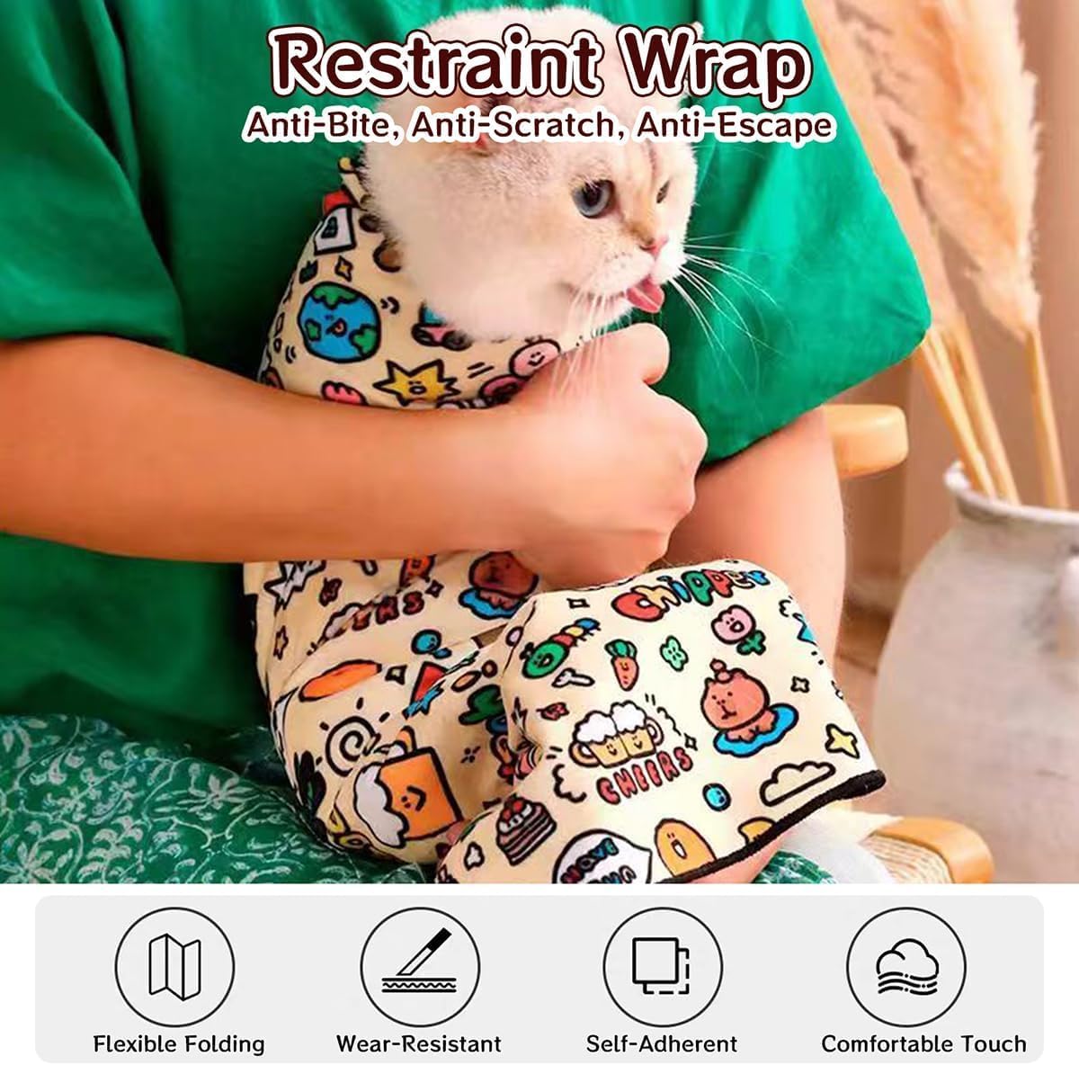 Cat Grooming Wrap – Self-Adherent Anti-Scratch Swaddle Restraint Bag for Nail Cutting, Medication, Multifunctional Care - Calm Cozy Burrito Papoose Pet Magic Blanket (27.6 Inches within 11.1lbs)