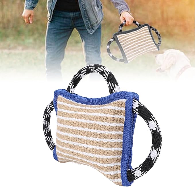 Dog Bite Pillow, Tug War Dog Toy Dog Biting Pad, Jute Tear Resist Interactive Play Dog Bite Tug Toy for Small Medium Large Dogs (Blue)