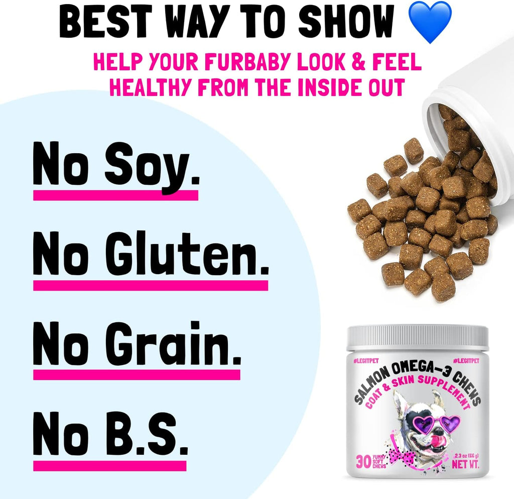 Omega 3 Alaskan Salmon Oil Treats for Dogs 30 Fish Oil Chew Supplement Skin and Coat Allergy and Itch Relief Hip & Joint Health Brain Shedding Hot Spots Treatment Omega 3 6 9 EPA & DHA Fatty Acids