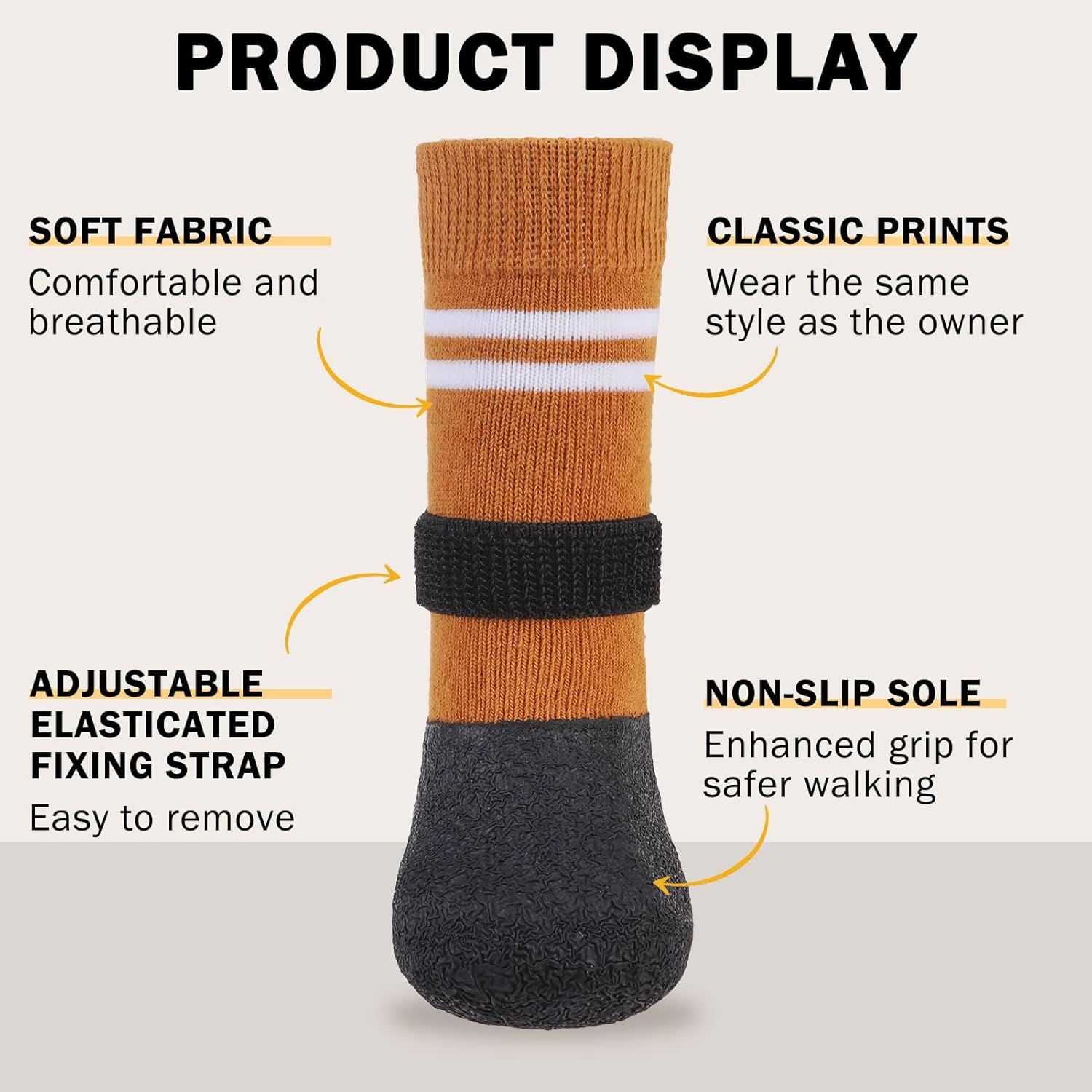 SCENEREAL Anti Slip Dog Boots & Paw Protectors for Hardwood Floor, Extended Dog Socks to Prevent Licking Paws, Waterproof Pet Snow Rain Shoe for Winter Large Senior Dogs, Khaki XL