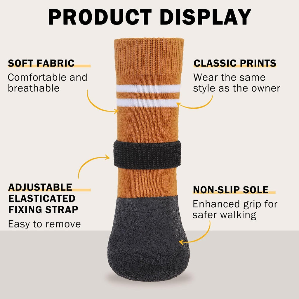 SCENEREAL Anti Slip Dog Boots & Paw Protectors for Hardwood Floor, Extended Dog Socks to Prevent Licking Paws, Waterproof Pet Snow Rain Shoe for Winter Large Senior Dogs, Khaki L