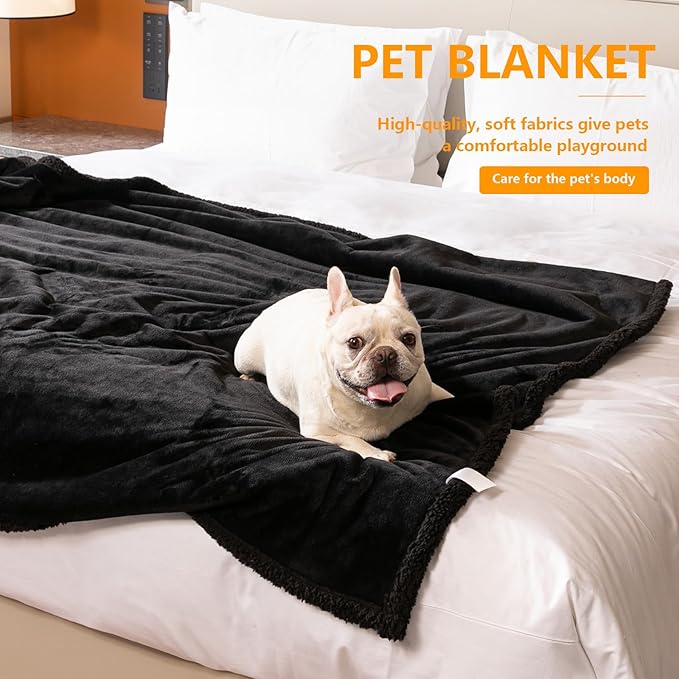 Waterproof Dog Blanket Reversible Pet Bed Cover Puppy Blankets Leakproof Sofa Couch Washable Cover Cat Fluffy Black Pet Blanket for Warm-S