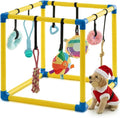 Soulchen Puppy Play Gym with 8 Hanging Toys, Small Dogs Enrichment Interactive Toys 16.5 Inch Pets Indoor Jungle Gym PVC Frame with Bungee Straps Enrichment Activity Center